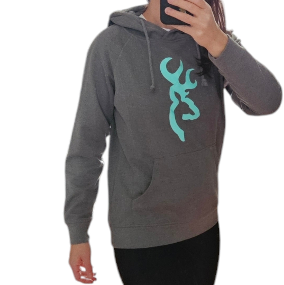 Browning Medium women's Emma pullover hunting hoodie in grey and blue